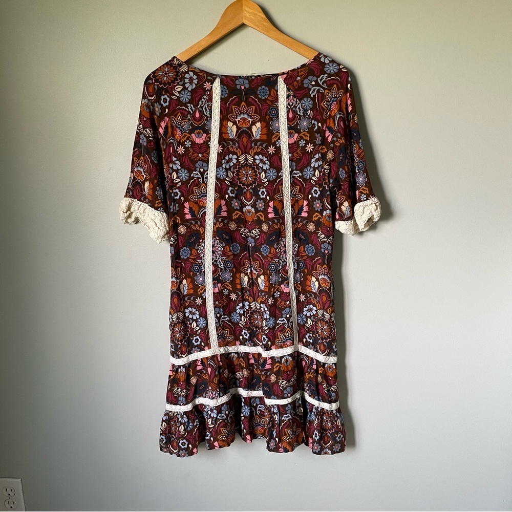 Matilda Jane Brown and Cream Floral Mini Dress Size Medium - Picture 3 of 11
